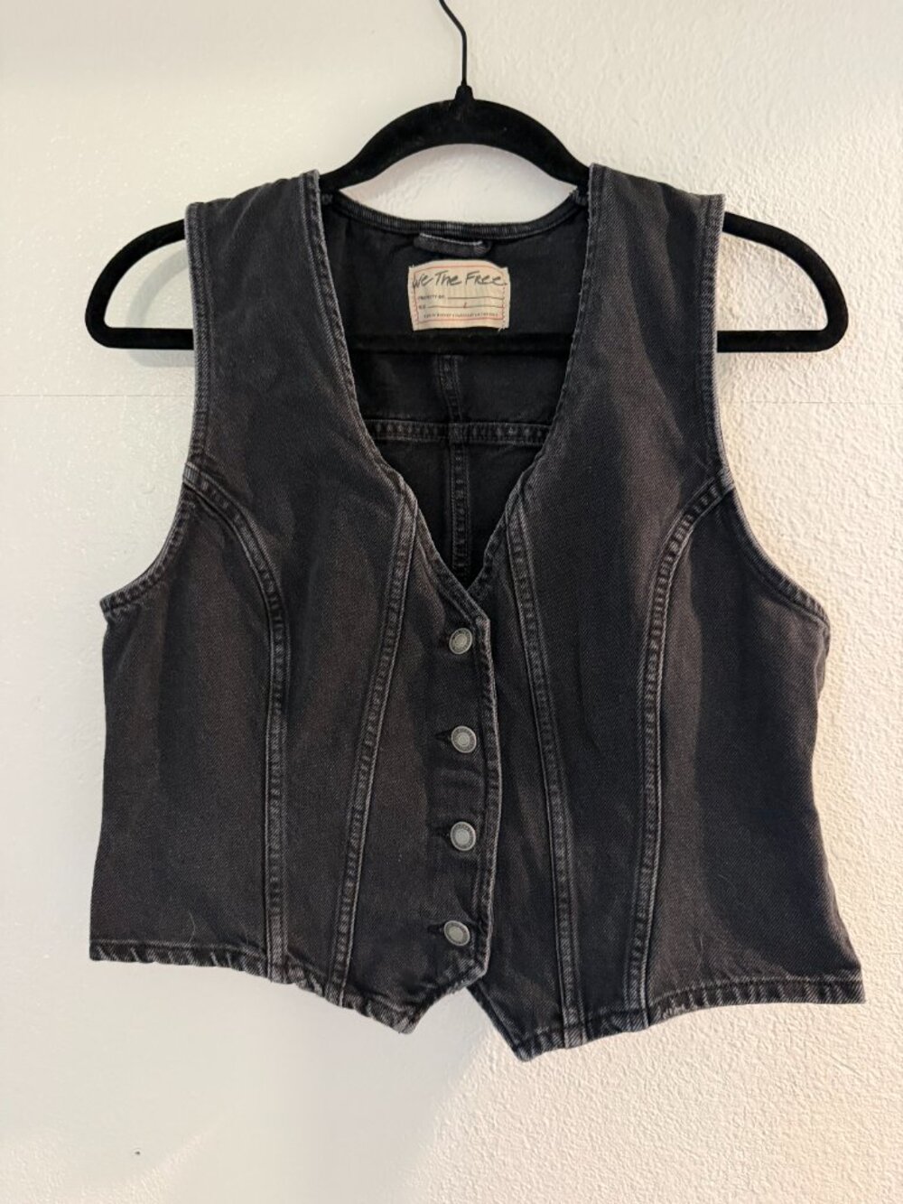 Free People | We the Free Tate Black Denim Vest, Size L